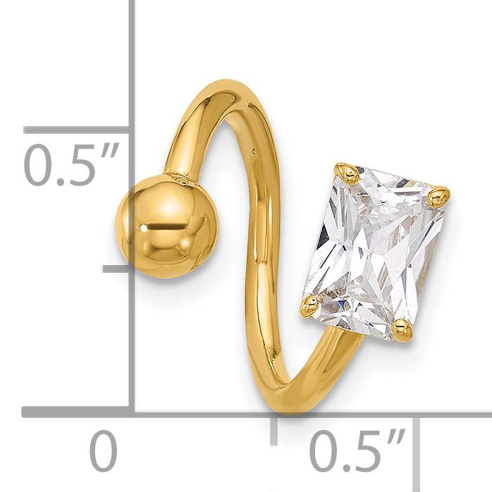 14k Yellow Gold  14 Gauge Polished CZ Cartilage Ring