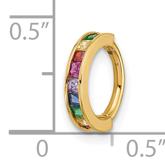 14k Yellow Gold  16 Gauge Polished Rainbow CZ Hinged Cartilage Ring