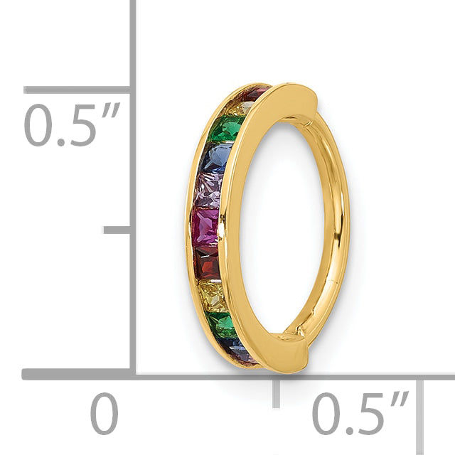 14k Yellow Gold 16 Gauge Polished Rainbow CZ Hinged Cartilage Ring