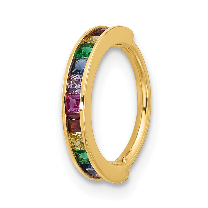 14k Yellow Gold 16 Gauge Polished Rainbow CZ Hinged Cartilage Ring