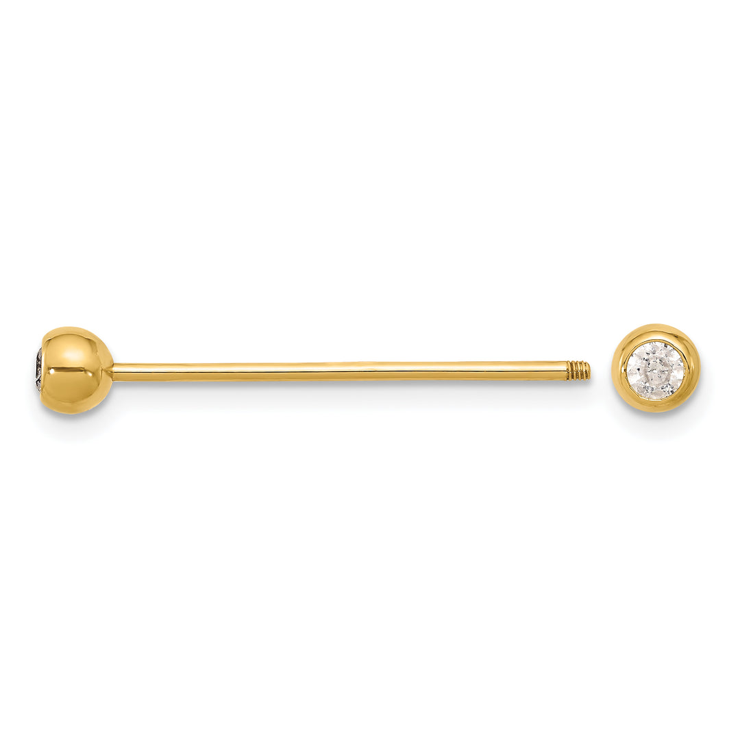 14k  Yellow Gold 18 Gauge Polished CZ eyebrow Body Jewelry