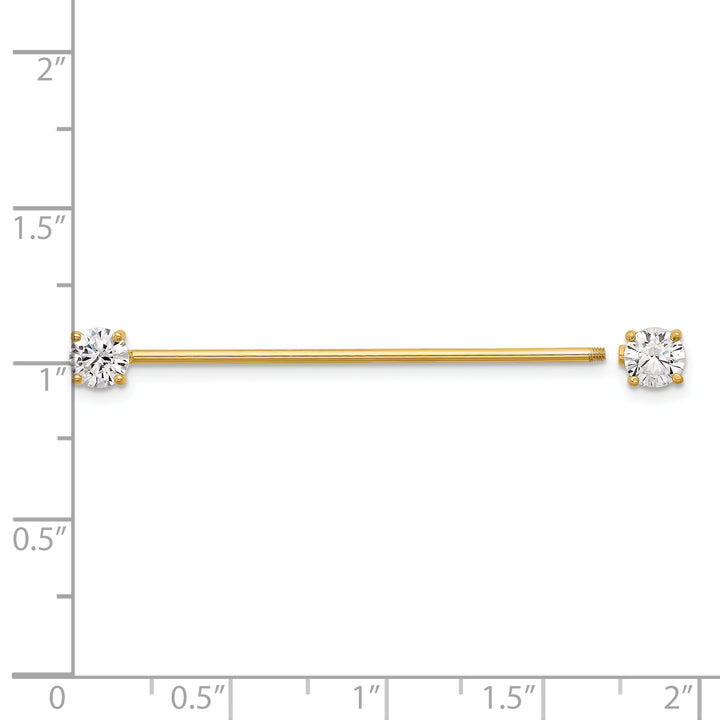 14k Yellow Gold 16 Gauge Polished 3mm CZ eyebrow Body Jewelry