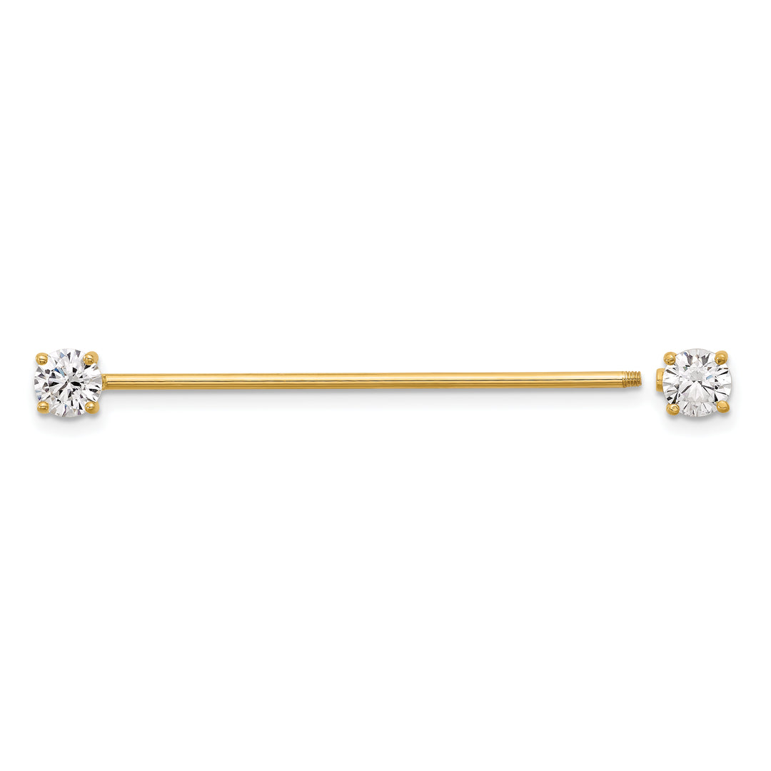 14k Yellow Gold 16 Gauge Polished 3mm CZ eyebrow Body Jewelry