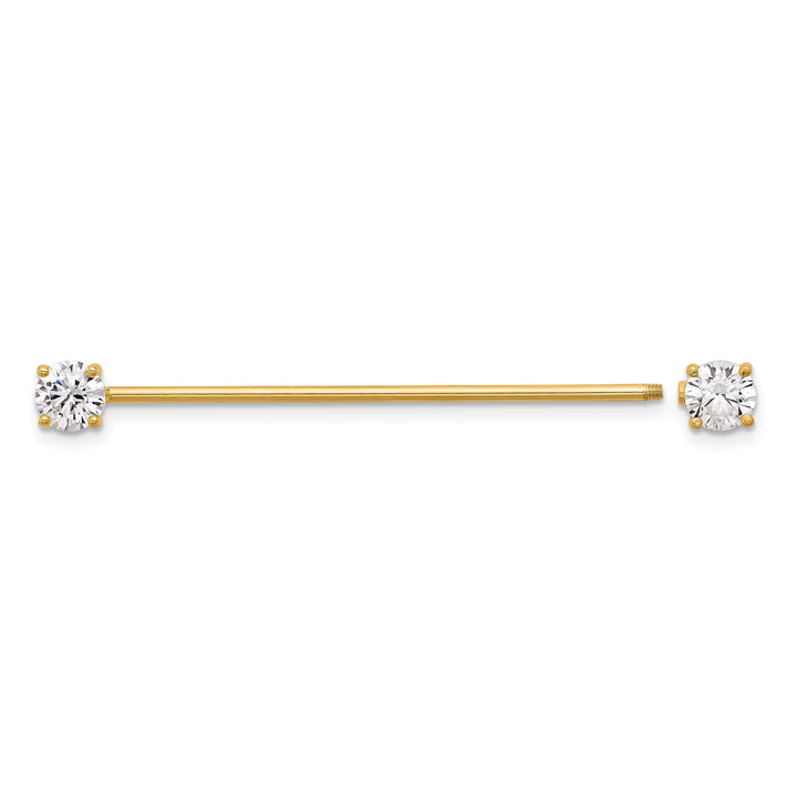 14k Yellow Gold 16 Gauge Polished 3mm CZ eyebrow Body Jewelry