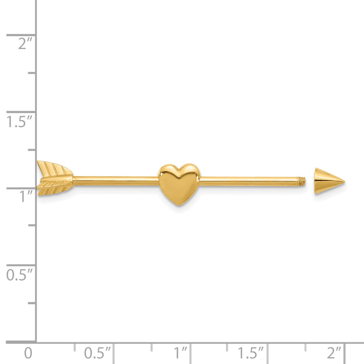14k Yellow Gold  14 Gauge Polished Arrow with Heart eyebrow Body Jewelry