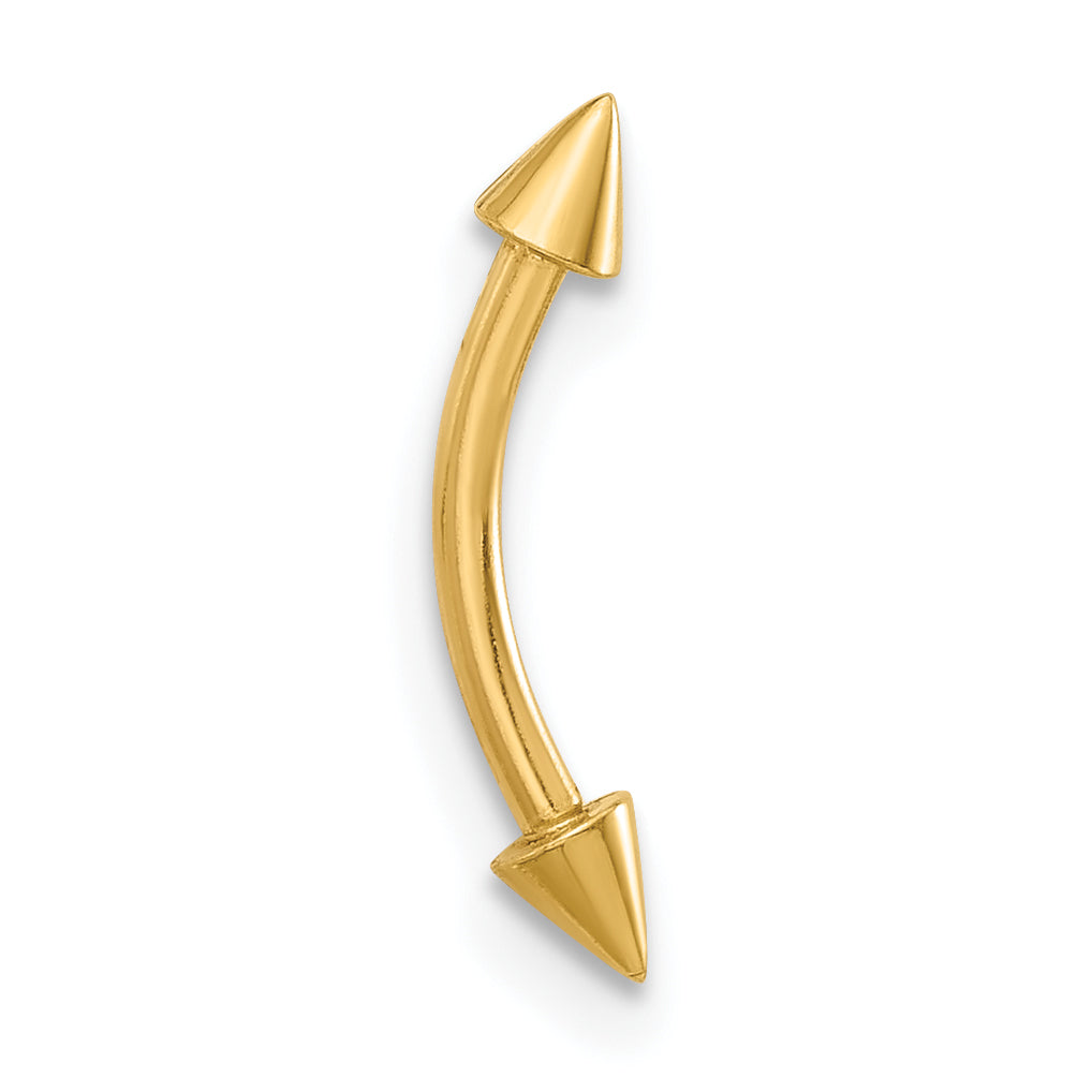 14K Yellow Gold 16 Gauge Polished Spiked Eyebrow Ring