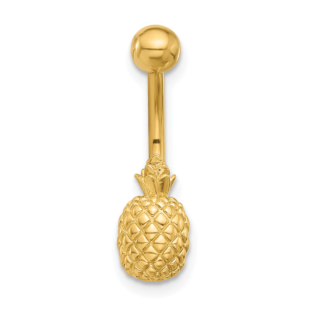 14k Gauge Polished and Textured Pineapple Navel/Belly Ring