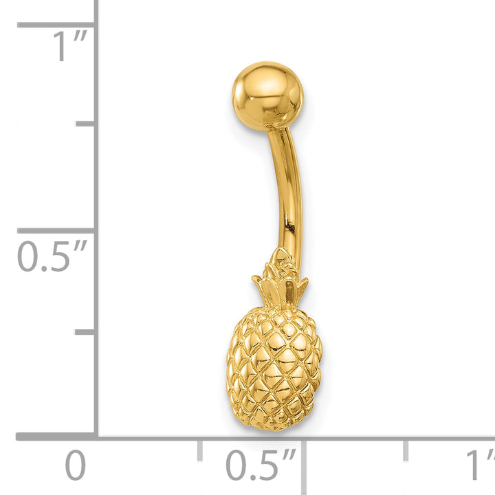 14k Gauge Polished and Textured Pineapple Navel/Belly Ring