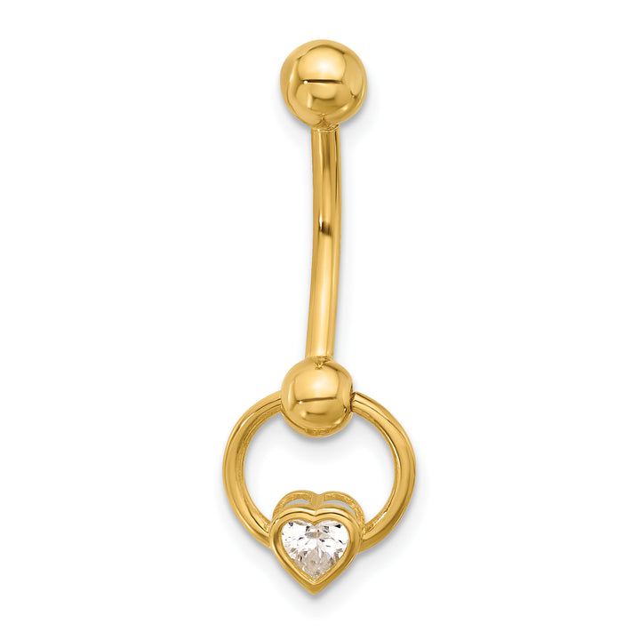 14k Gauge Polished CZ Heart Dangle Navel/Belly Ring