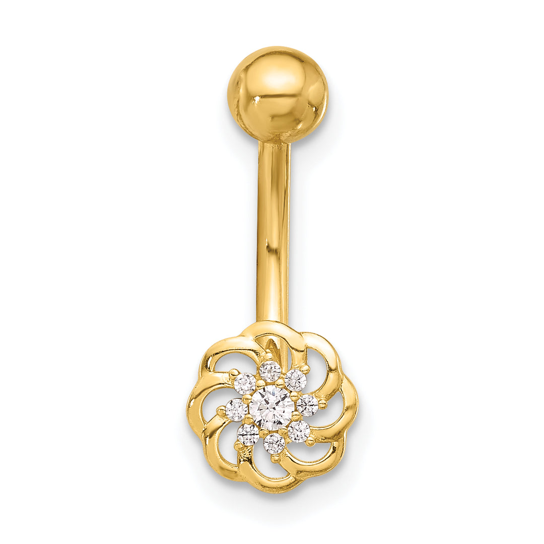 14k Gauge Polished CZ Flower Navel/Belly Ring