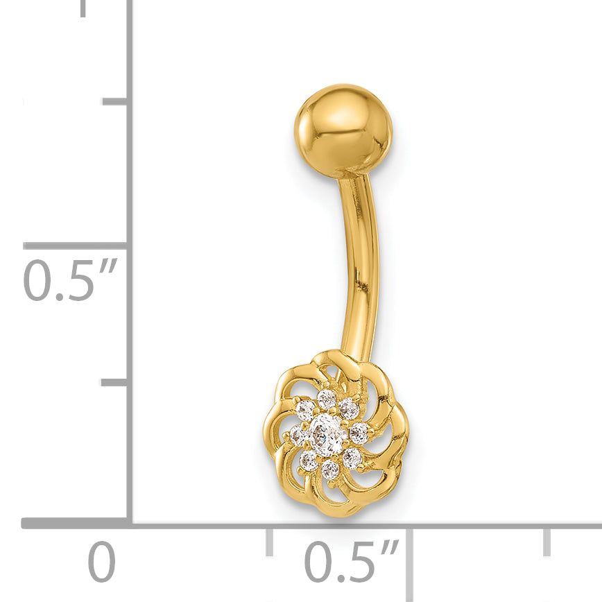 14k Gauge Polished CZ Flower Navel/Belly Ring