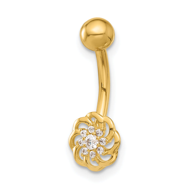 14k Gauge Polished CZ Flower Navel/Belly Ring