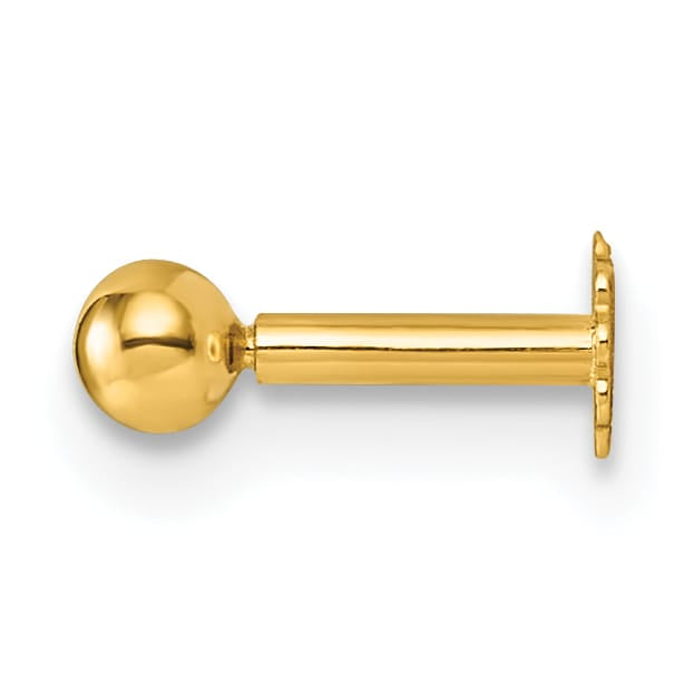 14K Yellow Gold 16 Gauge Polished 3mm Ball Labret Stud