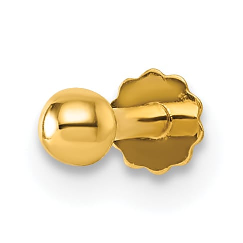 14K Yellow Gold 16 Gauge Polished 3mm Ball Labret Stud