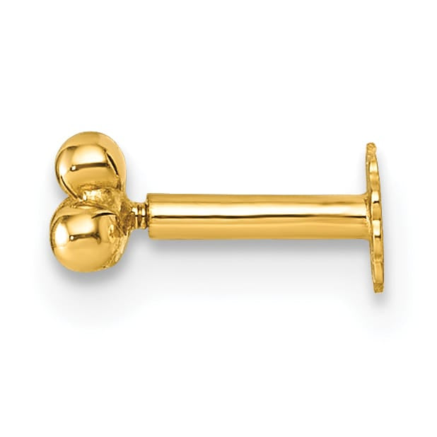 14K Yellow Gold 16 Gauge Polished Triple Ball Labret Stud