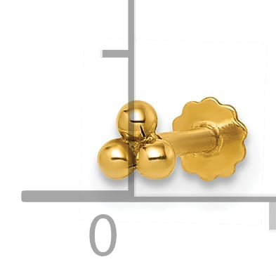 14K Yellow Gold 16 Gauge Polished Triple Ball Labret Stud