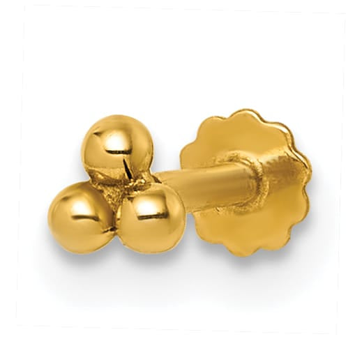14K Yellow Gold 16 Gauge Polished Triple Ball Labret Stud