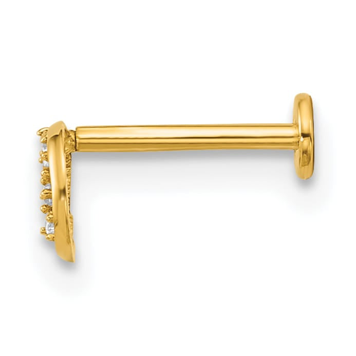 14K Yellow Gold 18 Gauge Polished CZ Open Circle Labret Stud