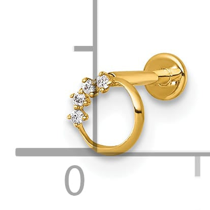 14K Yellow Gold 18 Gauge Polished CZ Open Circle Labret Stud