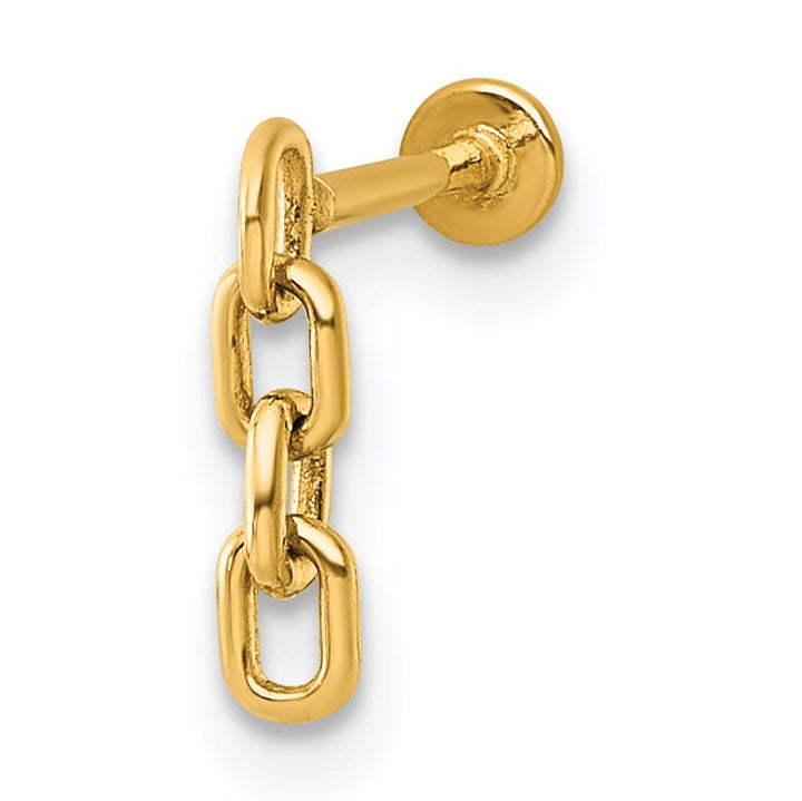 14K Yellow Gold 18 Gauge Dangling Cable Link Chain Labret Stud