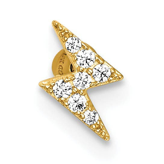 14K Yellow Gold 18 Gauge Polished CZ Lightning Bolt Labret Stud