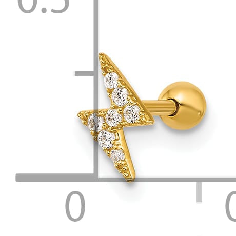14K Yellow Gold 18 Gauge Polished CZ Lightning Bolt Labret Stud
