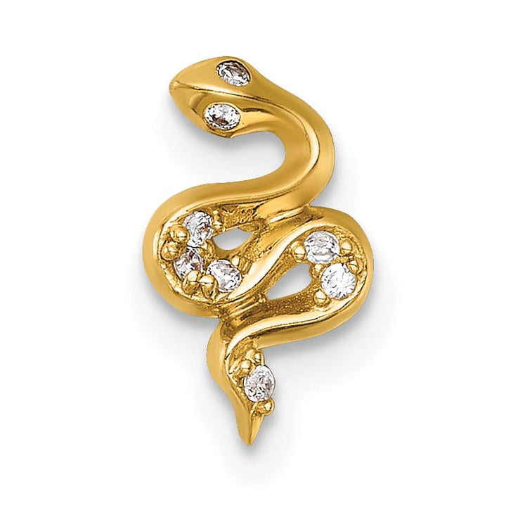 14K Yellow Gold 16 Gauge Polished CZ Snake Labret Stud