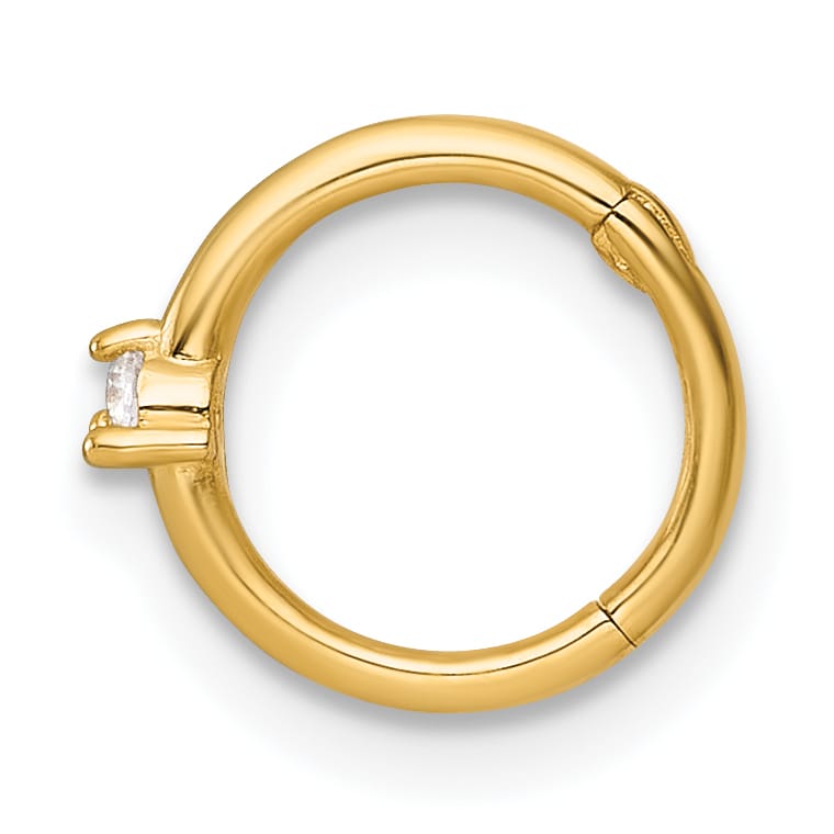 14K Yellow Gold 18 Gauge Polished CZ 8.0mm Hinged Cartilage Ring