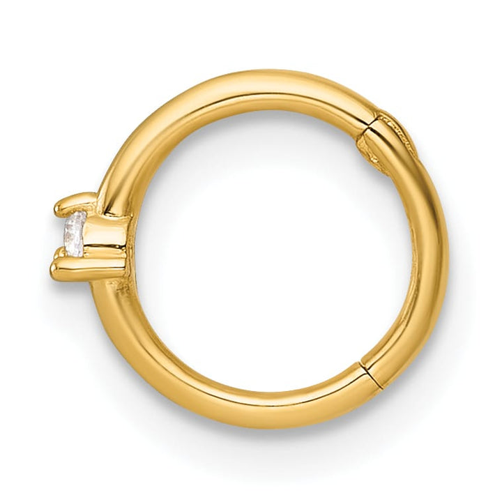 14K Yellow Gold 18 Gauge Polished CZ 8.0mm Hinged Cartilage Ring