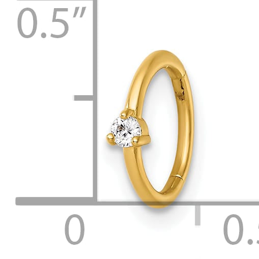 14K Yellow Gold 18 Gauge Polished CZ 8.0mm Hinged Cartilage Ring