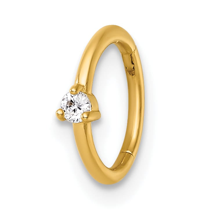 14K Yellow Gold 18 Gauge Polished CZ 8.0mm Hinged Cartilage Ring