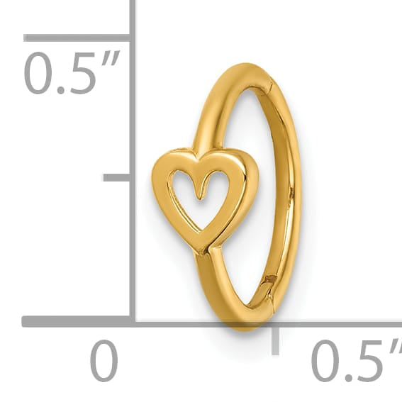 14K Yellow Gold 16 Gauge Open Heart 10.0mm Hinged Cartilage Ring
