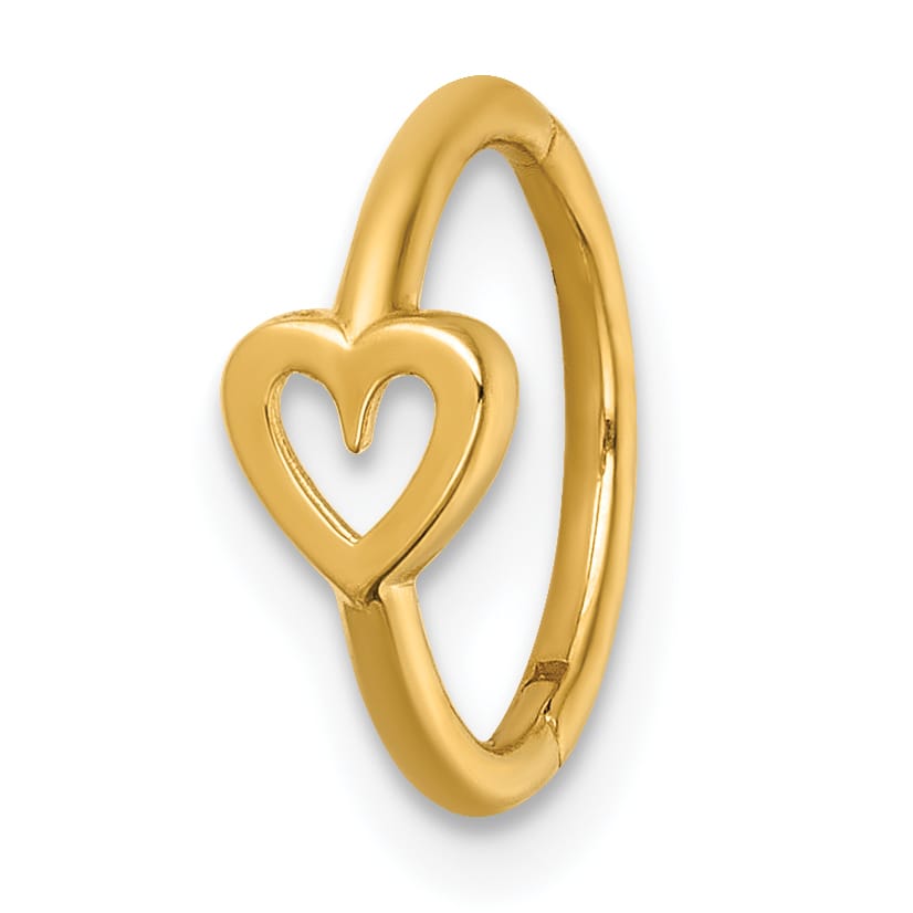 14K Yellow Gold 16 Gauge Open Heart 10.0mm Hinged Cartilage Ring