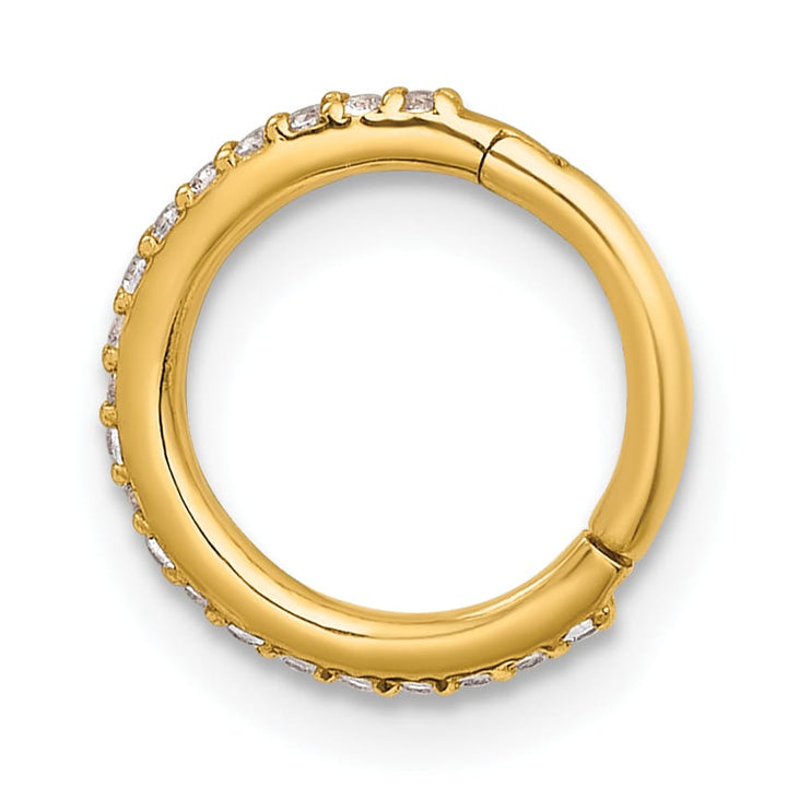 14K Yellow Gold 16 Gauge Polished CZ 9.0mm Hinged Cartilage Ring