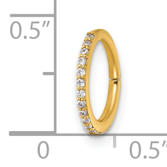 14K Yellow Gold 16 Gauge Polished CZ 9.0mm Hinged Cartilage Ring