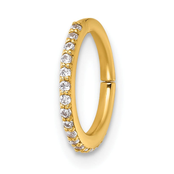 14K Yellow Gold 16 Gauge Polished CZ 9.0mm Hinged Cartilage Ring