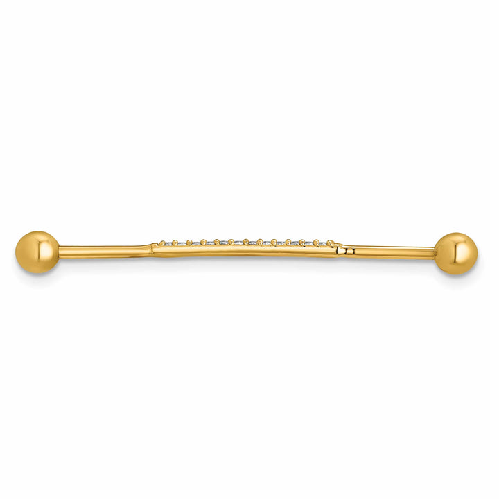 14K Yellow Gold 16 Gauge Polished CZ Industrial Bar