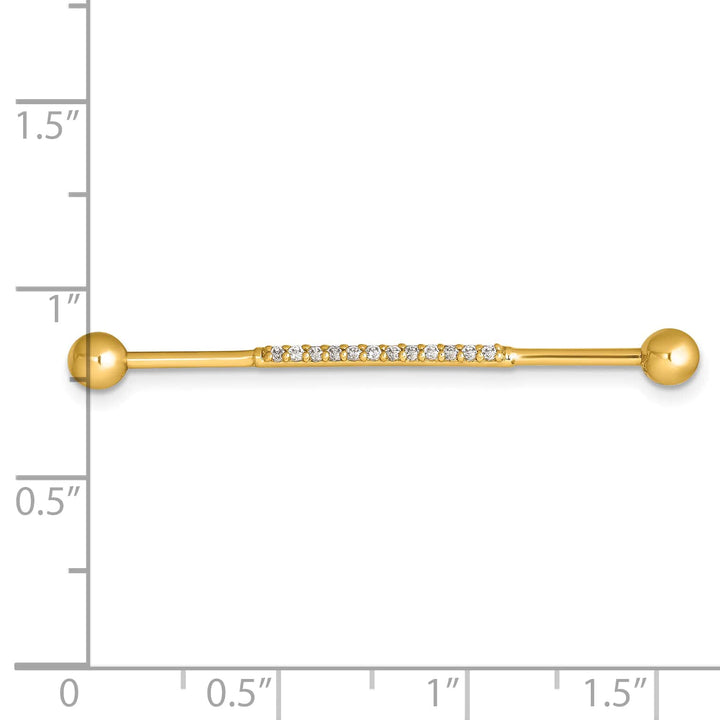 14K Yellow Gold 16 Gauge Polished CZ Industrial Bar