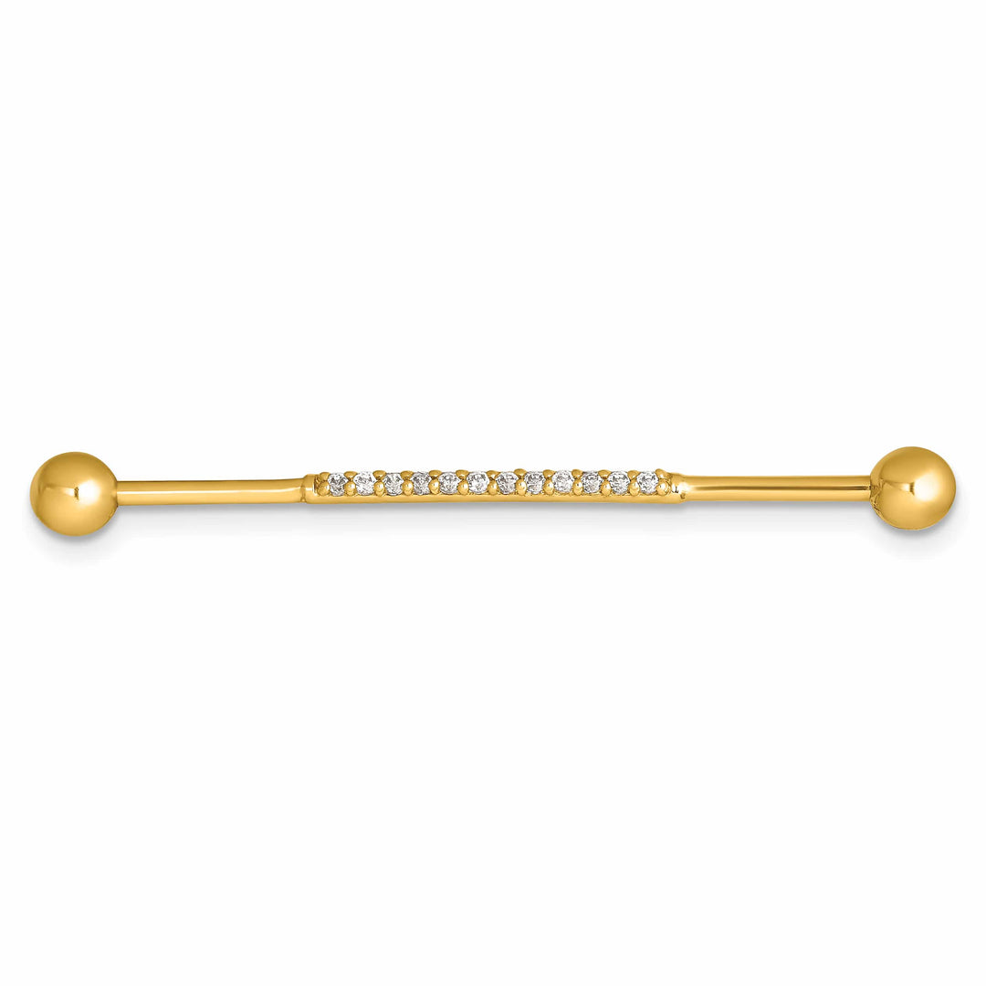 14K Yellow Gold 16 Gauge Polished CZ Industrial Bar