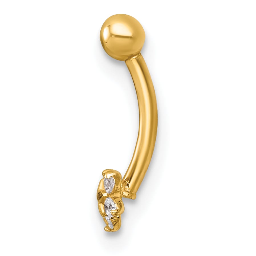 14K Yellow Gold 16 Gauge Polished and D.C. CZ Flower Eyebrow Jewelry