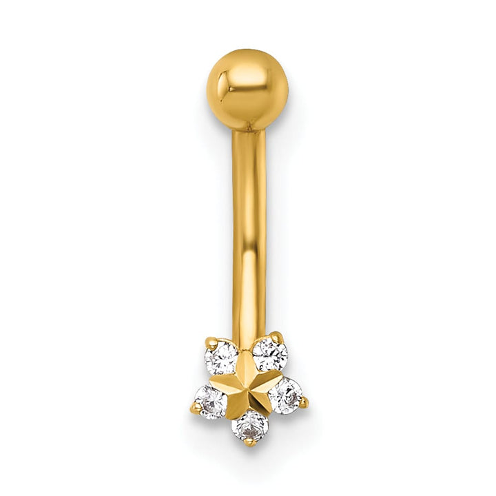 14K Yellow Gold 16 Gauge Polished and D.C. CZ Flower Eyebrow Jewelry