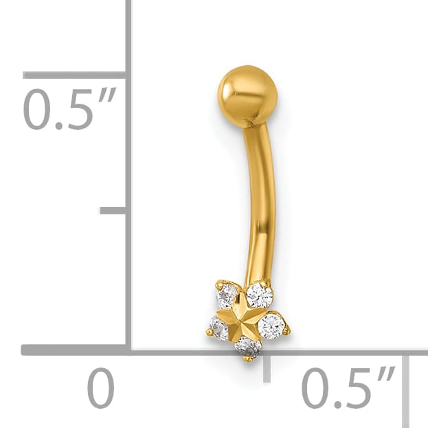 14K Yellow Gold 16 Gauge Polished and D.C. CZ Flower Eyebrow Jewelry