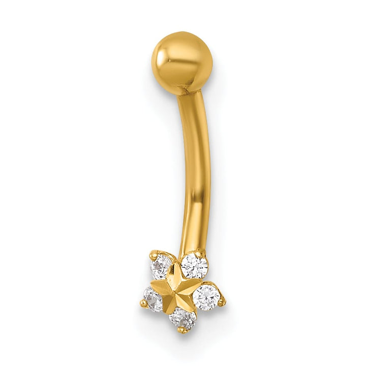 14K Yellow Gold 16 Gauge Polished and D.C. CZ Flower Eyebrow Jewelry