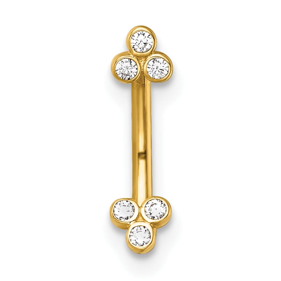 14K Yellow Gold 16 Gauge Polished CZ Eyebrow Jewelry