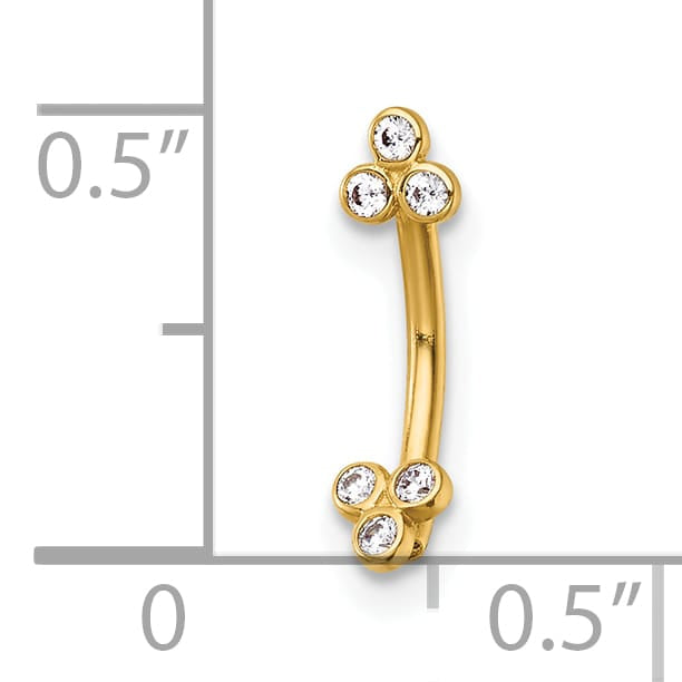 14K Yellow Gold 16 Gauge Polished CZ Eyebrow Jewelry