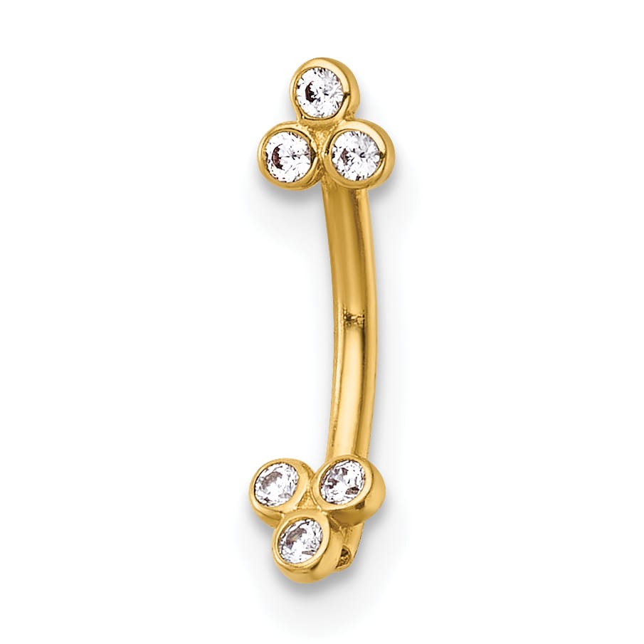 14K Yellow Gold 16 Gauge Polished CZ Eyebrow Jewelry