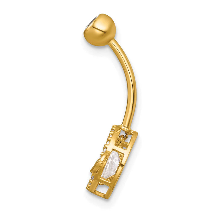 14K Yellow Gold 16 Gauge Polished Moving CZ Saturn Planet Navel Ring