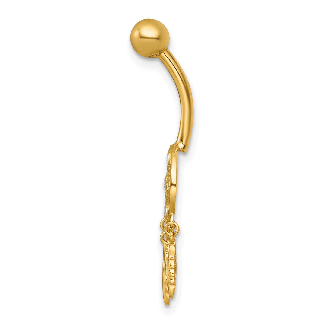 14K Yellow Gold 14 Gauge Polished CZ Dream Catcher Navel Ring