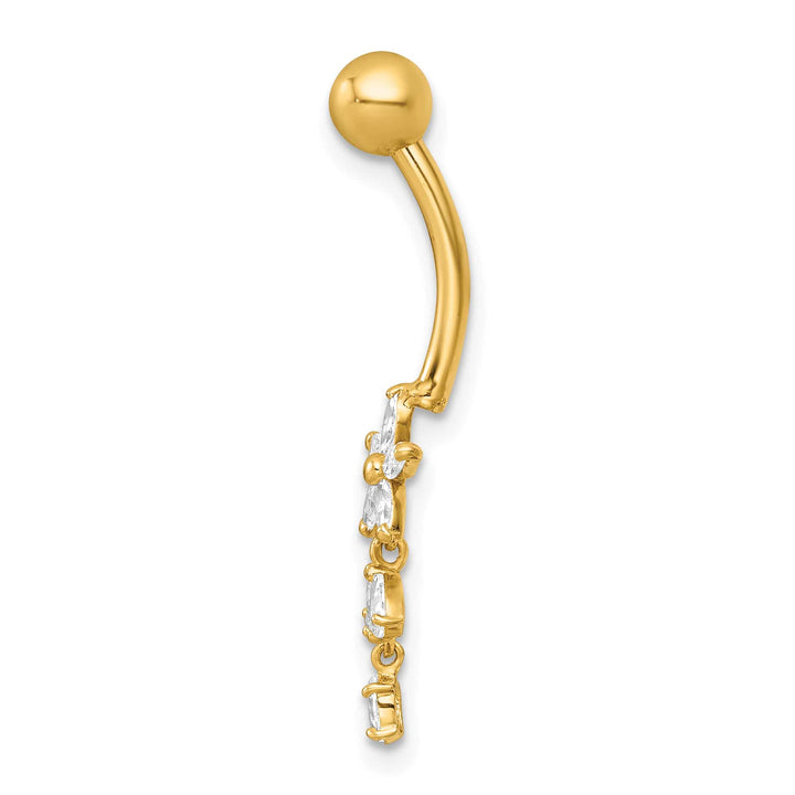 14K Yellow Gold 14 Gauge Polished CZ Dangling Flower Navel Ring