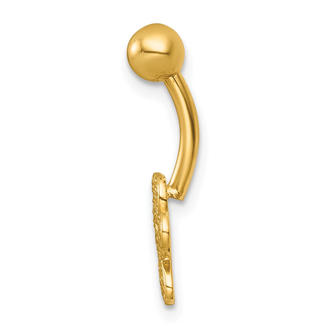 14K Yellow Gold 14 Gauge Polished CZ Pawprint Navel Ring